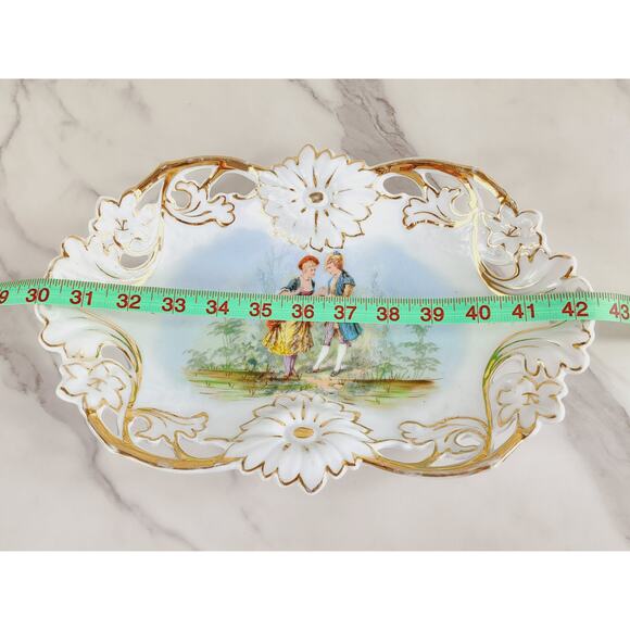 Rococo Style Couple Portrait Articulated Serving Bowl 12" Porcelain 1950-1970 - Picture 13 of 15